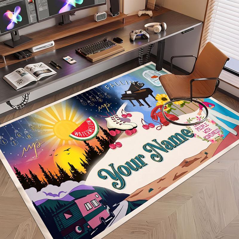 Custom Name Crystal Velvet Rug,Harry Styles Comfortable Anti Slip Floor Mat For Room Decoration