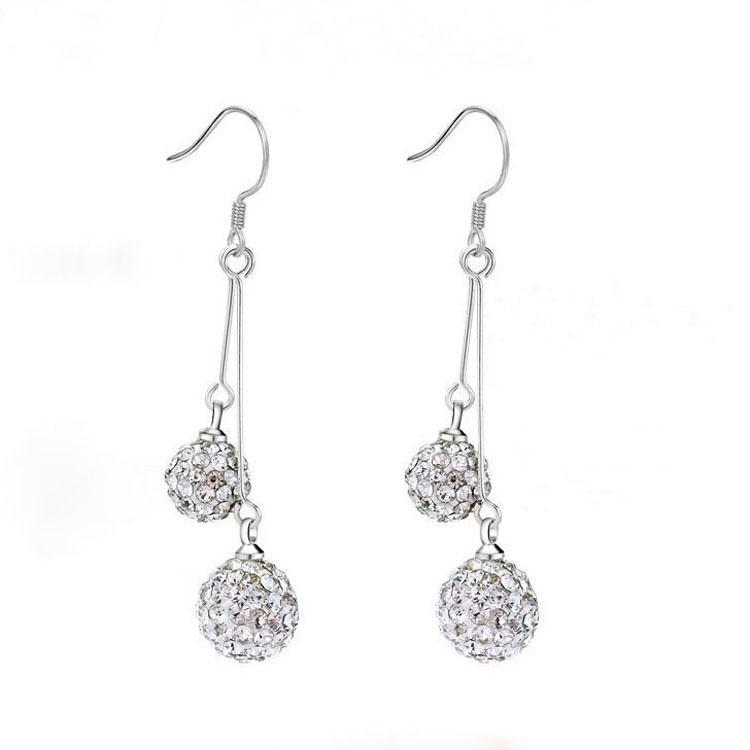 Korean Style Rhinestone Double Ball Shamballa Water Drop Stud Earrings
