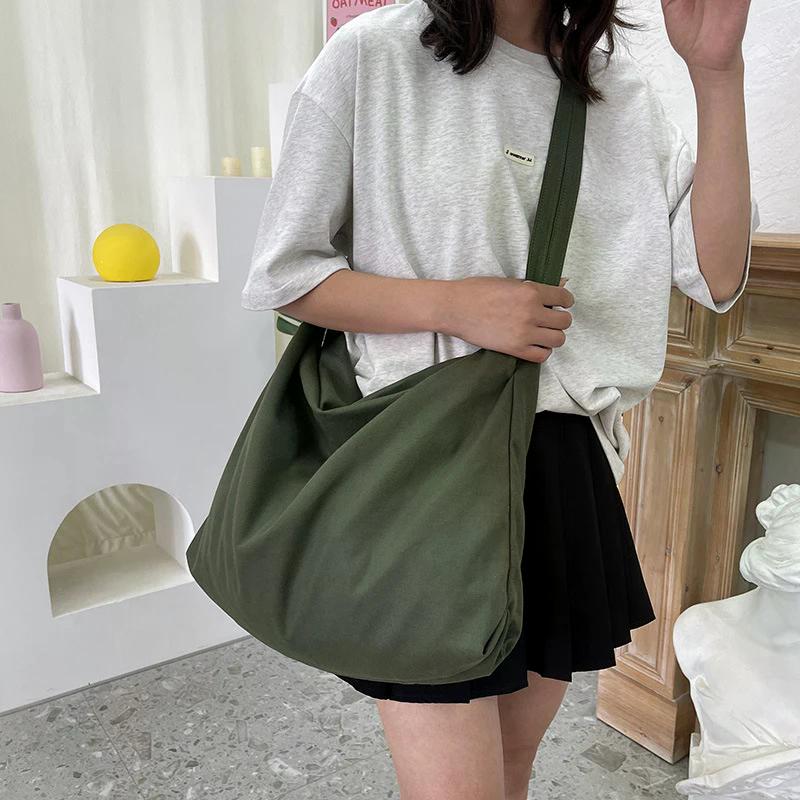 Fashion Solid Color Canvas Shoulder Bag Large Capacity Tote Bags Crossbody Bag For Women Travel Shopping Bags Daily