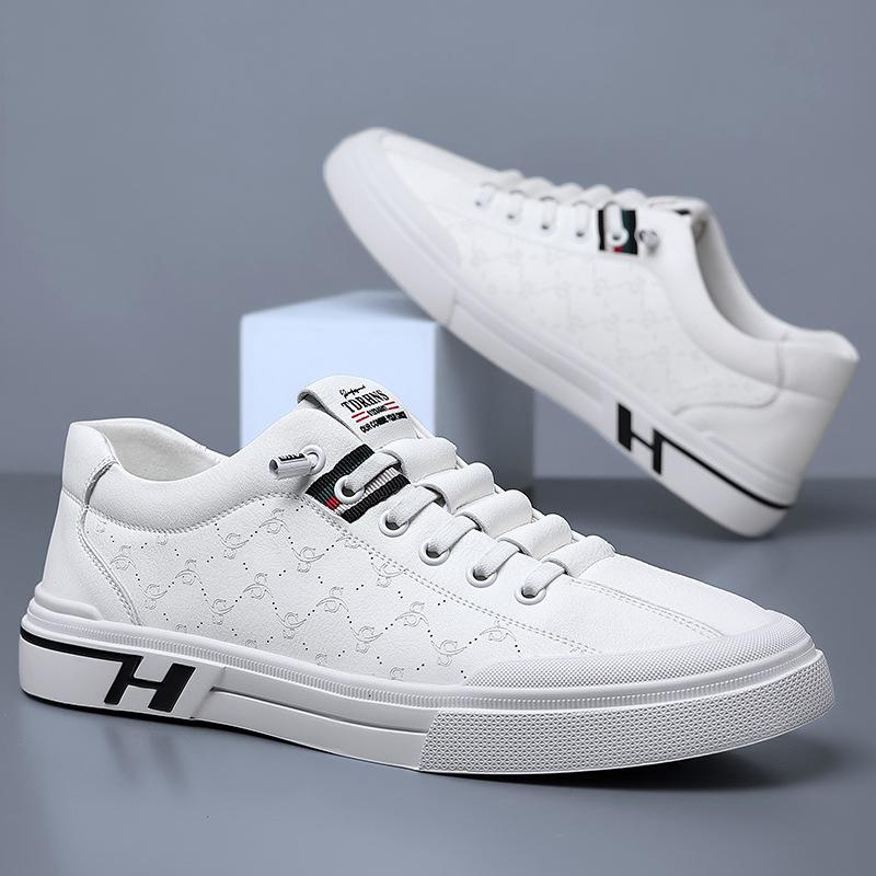 European station new soft leather flat bottom low top sports board shoes casual men's shoes fashion trendy shoes
