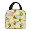 Glücklicher Niedlicher Bienen-Aufdruck Brotdose Wasserdicht Isoliert Canvas Kühltasche Thermisch Kalte Lebensmittel Picknick Reise Tragetasche für Damen Kinder