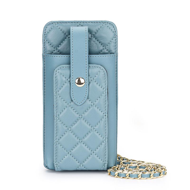 

2025 Мини-стеганые женские сумки через плечо из натуральной кожи ягненка, сумка через плечо, маленькая сумка-мессенджер, кошелек светло-синий