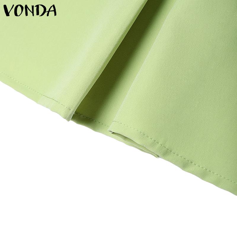 VONDA Women Elegant Round Neck Sleeveless Solid Casual Pleated Dress No Belt