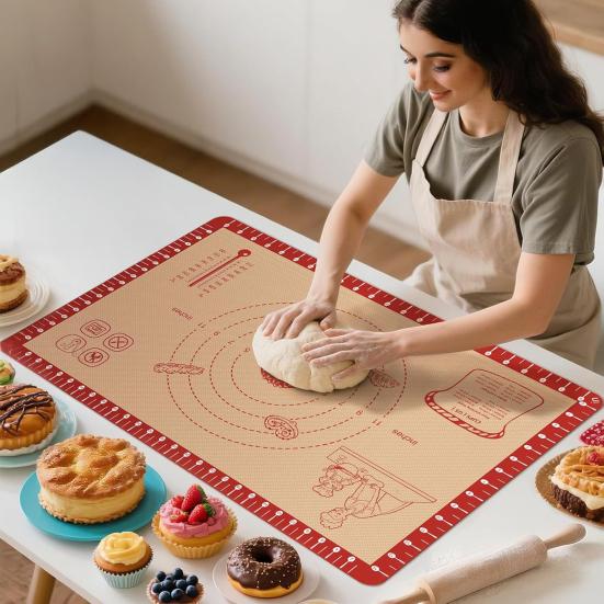 Silicone Baking Mat Non-Stick Pastry Mat for Rolling Dough Heat-Resistant Cookies Fondant Making Mat Dishwasher Safe Kitchen Tools