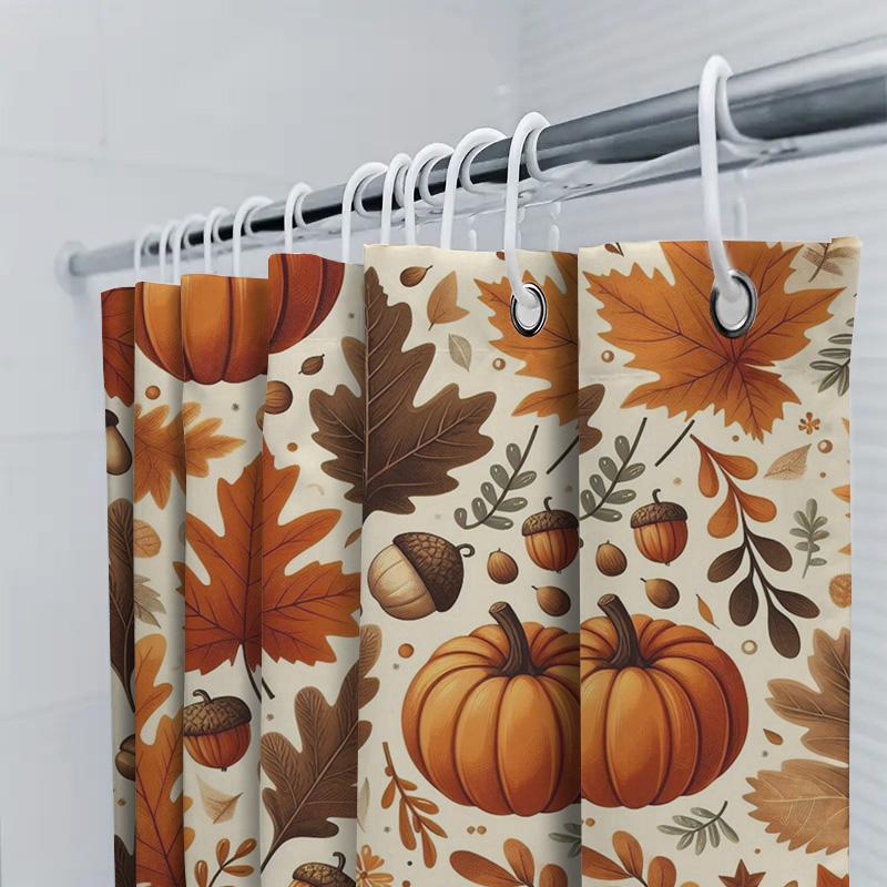 Autumn Leaves Pumpkin Shower Curtain Waterproof Fabric Bathroom Decor Multicolor Pattern For Home Kitchen Use. This Title Adhere