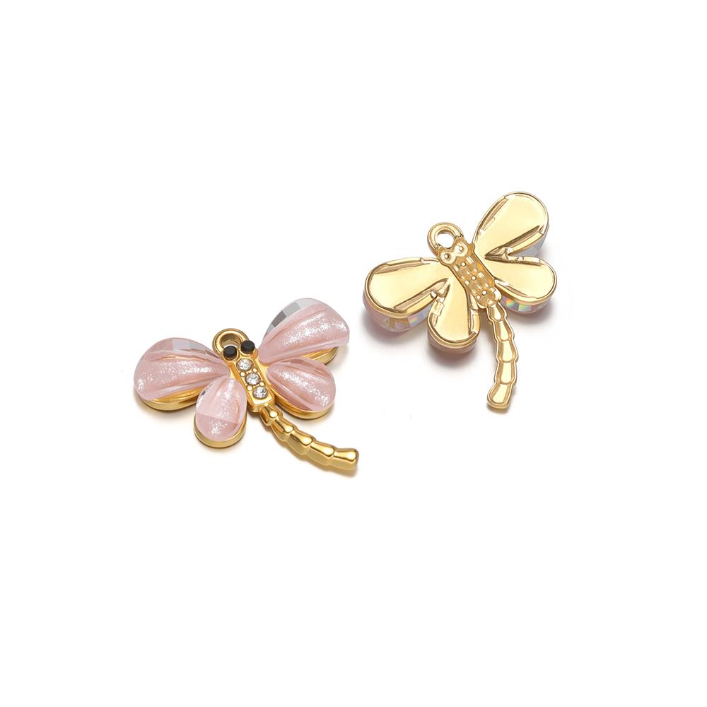 3pcs Stainless Steel Zircon Shell Dragonfly Charms for Children Necklace Pendant DIY Women Jewelry Earrings Making Kids Bracelet