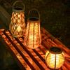 Outdoor Solar Light Solar Rattan Lantern Hanging Bamboo Lamp with Handle Solar Powered Decorative Candle Light Garden Decoration