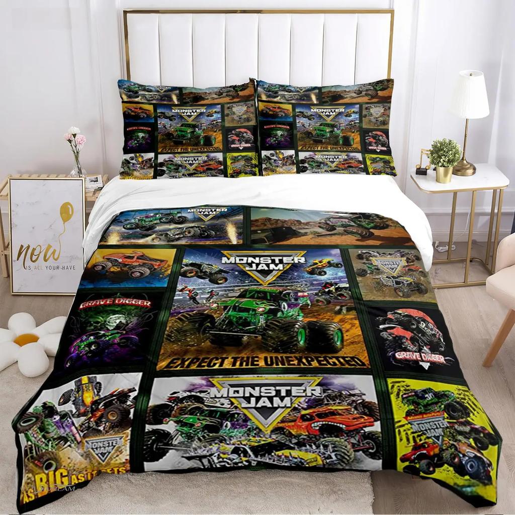 Cartoon Monster Truck All Season Duvet Cover Comforter Bedding Sets Soft Quilt Cover and Pillowcases SingleDoubleQueenKing