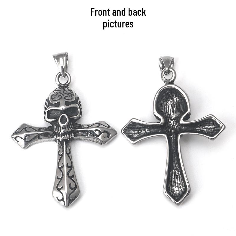 Skull Cross Pendant: Vintage Stainless Steel Necklace for Men and Women