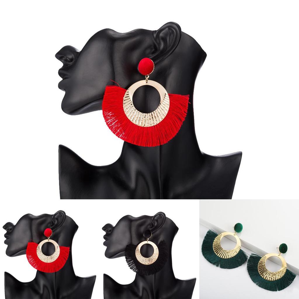 Unique Geometric Cotton Tassel Earrings For Women In Multiple Colors