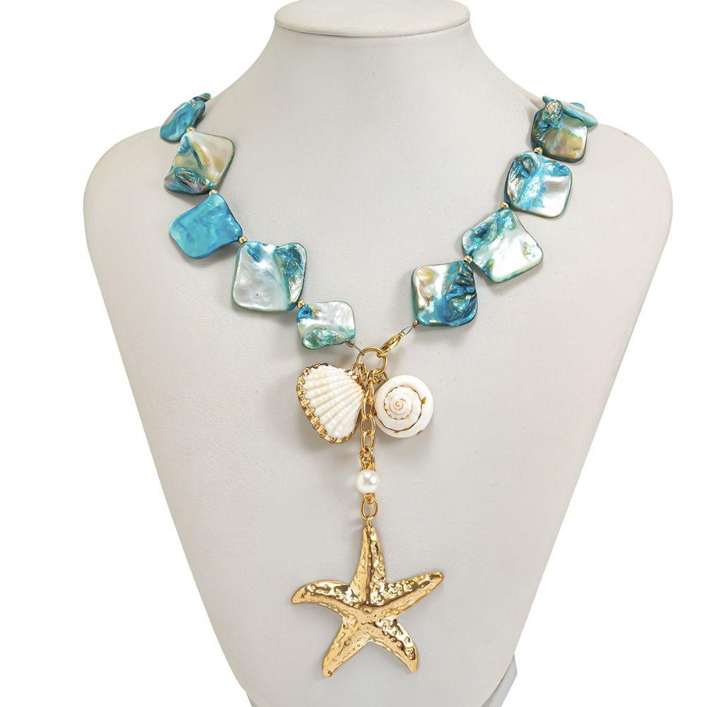 Bohemian Starfish Beaded Necklace Sea Series Shell Beaded Chain  Vacation