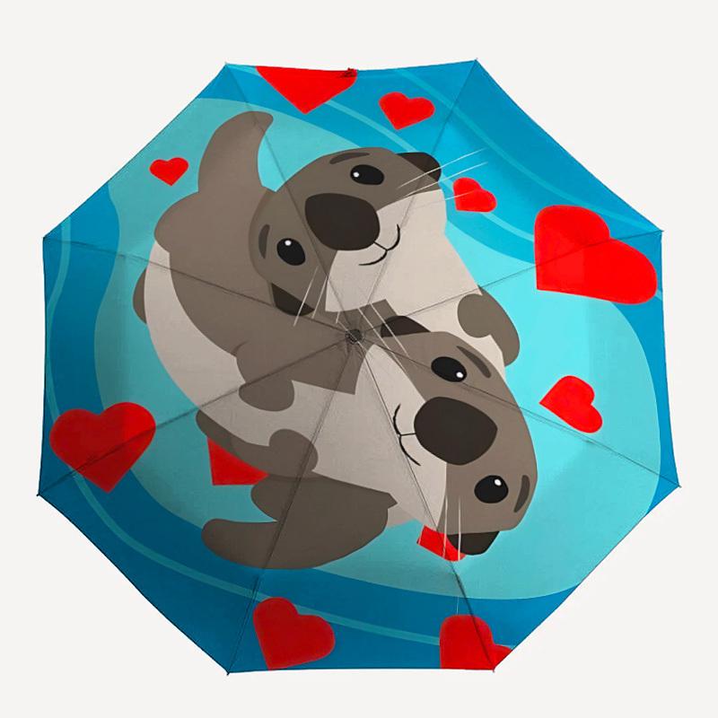 

1pc Seal Love Fashionable Automatic Opening/Closing Folding Umbrella with 8 Bones, Windproof Portable, Daily Use071
