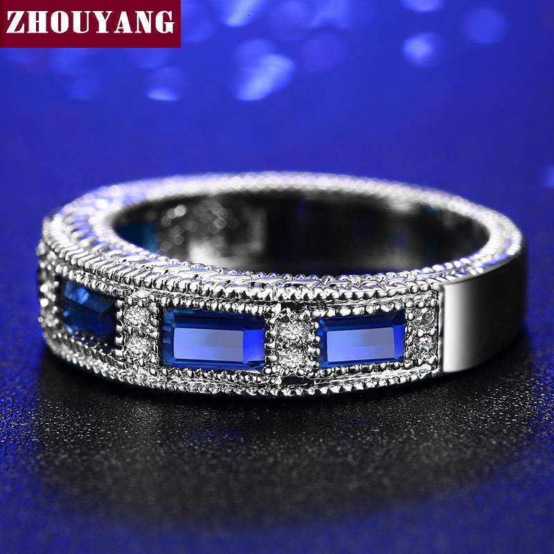 Blue Gem Created Blue Crystal Silver Color Wedding Cubic Zirconia Finger Ring Crystal Brand Jewelry for Women R467