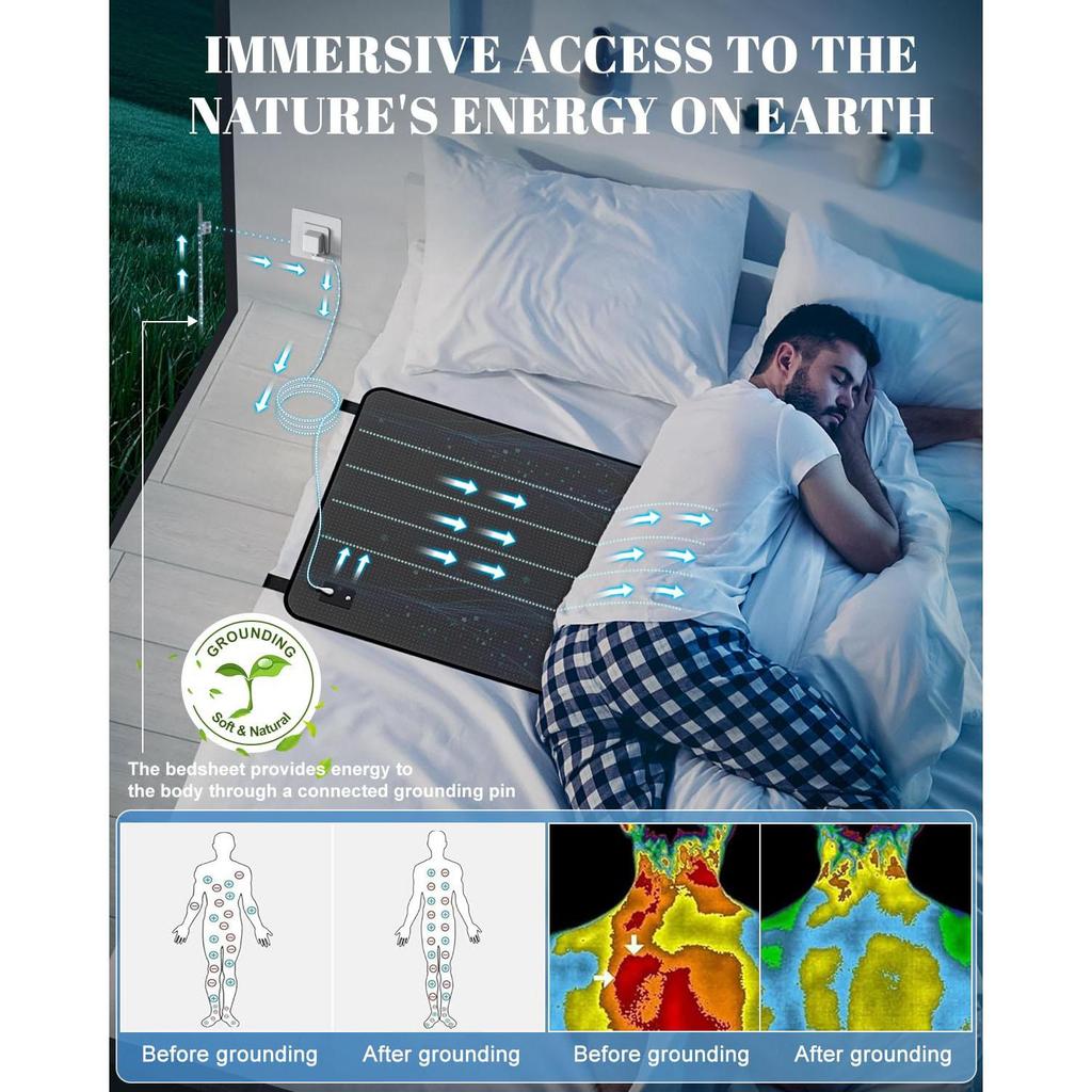 Jordingsmatte for søvn – 27"×60" Queen Size, Lindre stress og smerte, Gjenopprett kontakt med jordens energi, Inkluderer ledning og testpenn for innendørs bruk