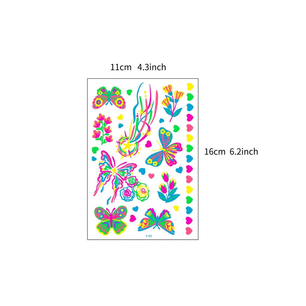 Butterfly Designs 6sheets/set Fake Tattoos Waterproof Face Flash Temporary Tattoo Stickers Blacklight Body And Glow-in-the-dark For  Home