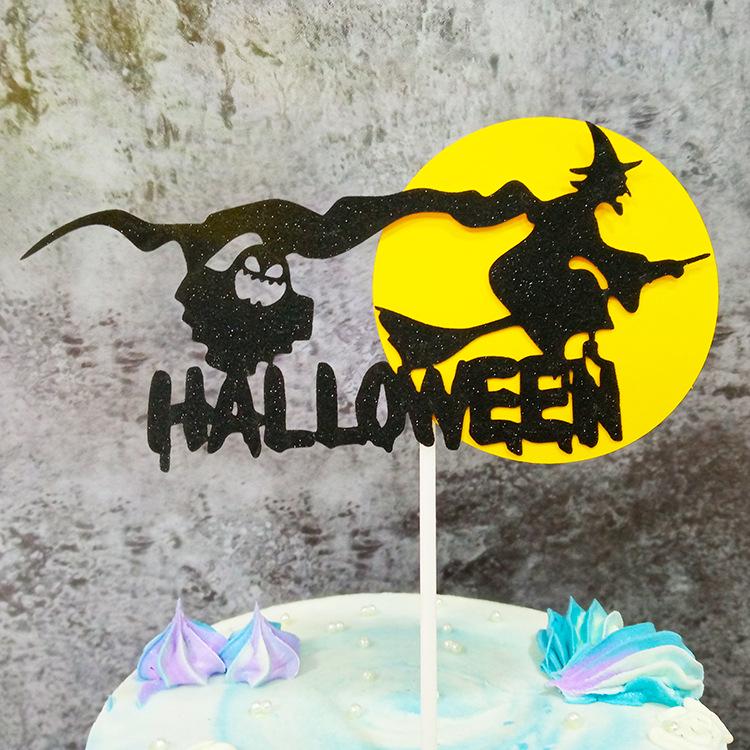 Halloween Cake Toppers: Witch Castle, Bat, Moon, and Black Cat Inserts