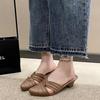 Yuzhihao Women's Summer Pointed Toe Half Slippers - Chunky Heel Casual Low Sandals