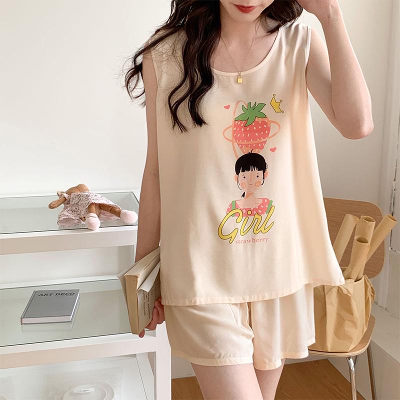 Cotton Silk Tank Shorts Suit Home Clothes Korean Style Ladies Thin Pajamas Set