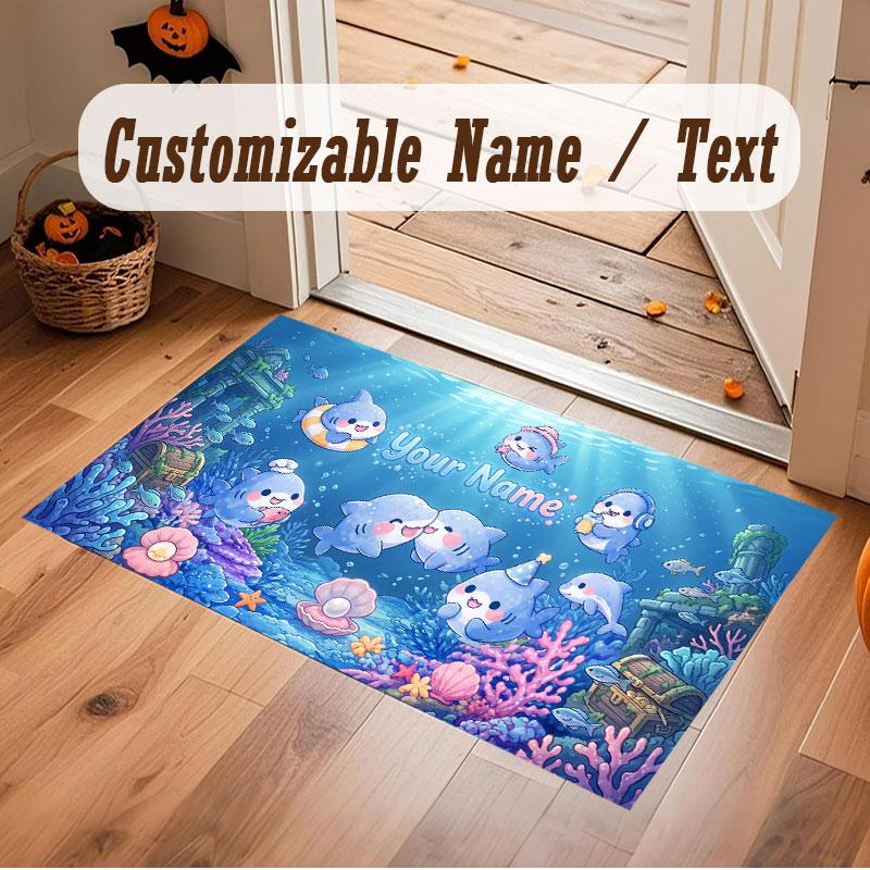Octopus Sea Life Theme Crystal Velvet Floor Rug Personalized Custom Name Text Warm Carpet Home Decoration