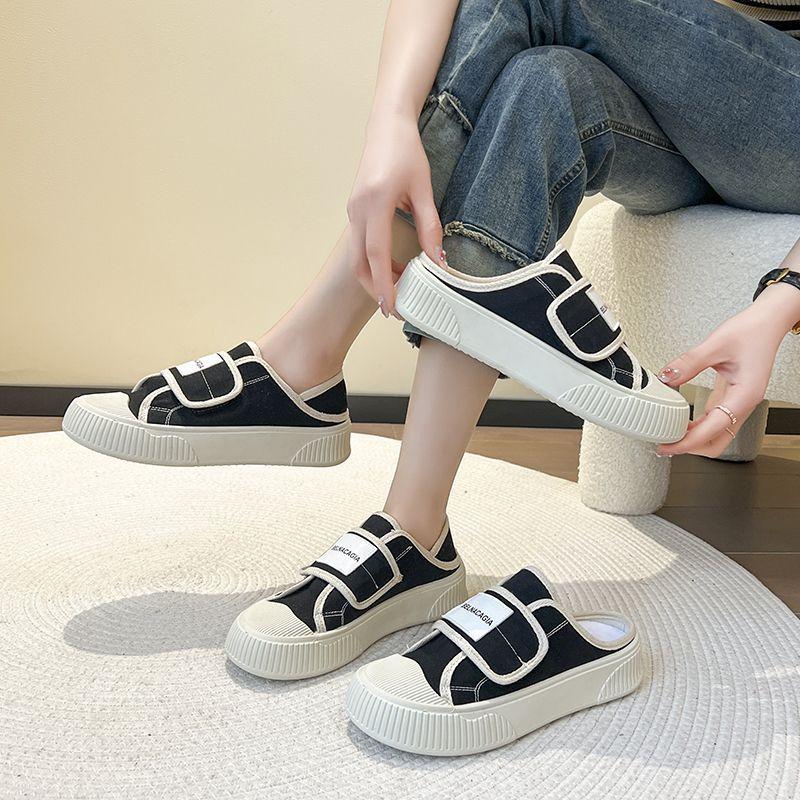 Spring and summer two wear canvas shoes ins trendy niche retro board shoes thin breathable cookie shoes