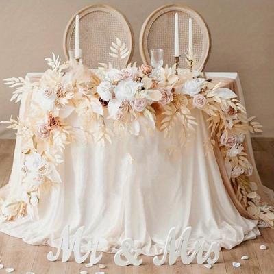 Eucalyptus Willow Leaf Garland with Flower, 1.8m Handcrafted Wedding Sweetheart Head Table Decor Arch Backdrop Decorations for Wedding Outdoor Decor