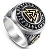 Fashion Punk Mens Gold and Silver Color Viking Stainless Steel Biker Rings Vikings Triangle Odin Nordic Jewelry Size 7-14