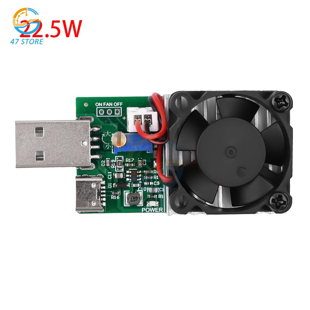 22W 18.5W Electronic Test Load Resistor USB Interface Battery Discharge Capacity Tester with Fan Adjustable Current Module