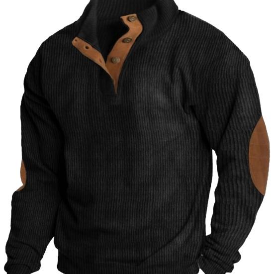 Men Sweatshirt Stand Collar Button Long Sleeve Casual Loose Retro Color Daily Outdoor Sports Travel Colors Contrasting Top