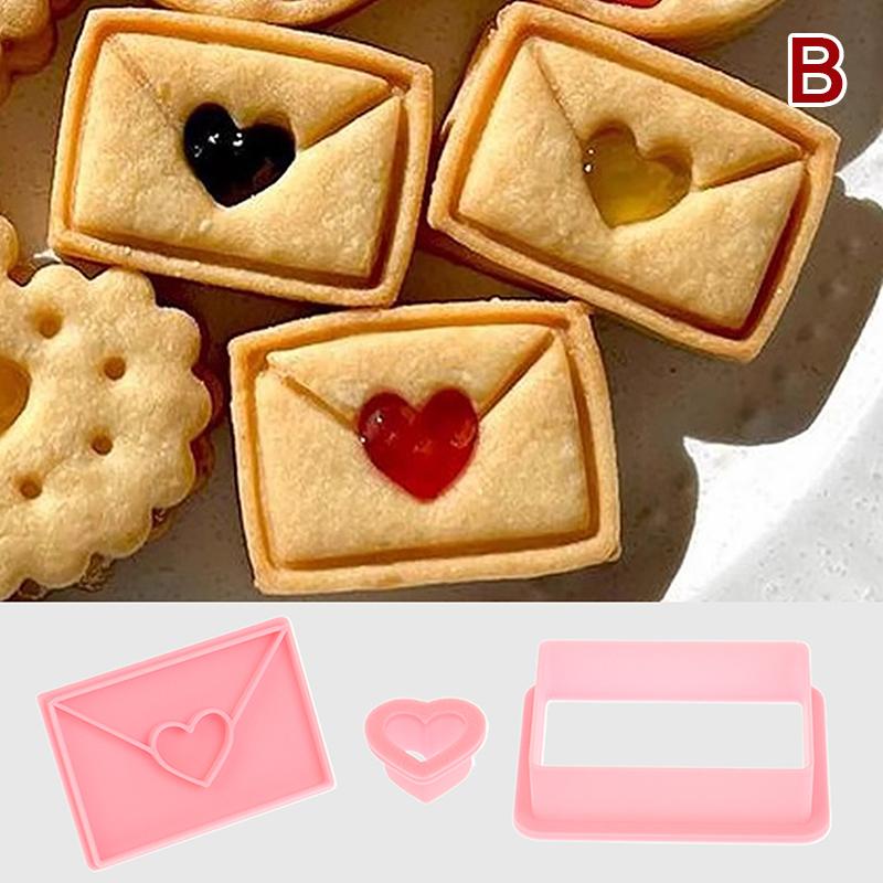Envelope With Love Heart Shaped Cookie Cutters Stamps Flower Petal Pattern Biscuit Embosser Mould Fondant Baking Decorating Tool