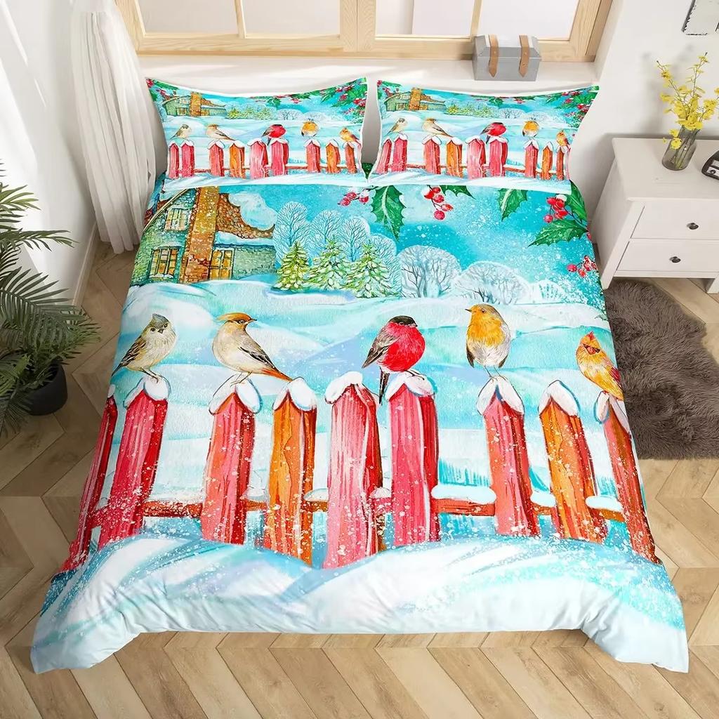 Cartoon Birds Duvet Cover Set Watercolor Branches Animal Bedding Set Comforter Cover Adults Kids Single Full Size Quilt Covers