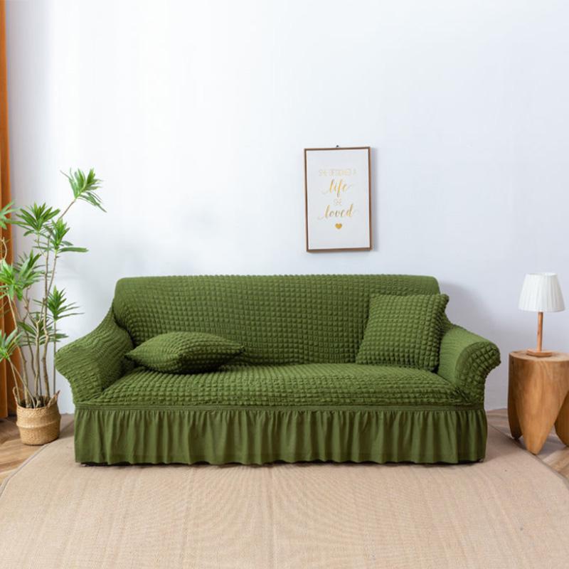 1/2/3/4 Seaters Seersucker All-Inclusive Elastic Skin-Friendly Soft Sofa Cover Solid Color Dustproof Sofa Cover