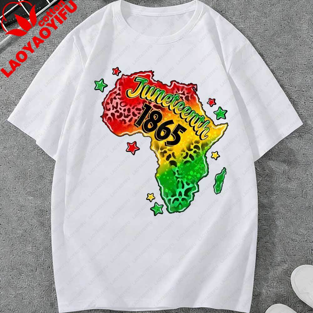 

Juneteenth 1865 Africa Map Leopard Print Graphic TShirt Unisex Women African American Pride Casual Cotton Tops for Juneteenth Gift S