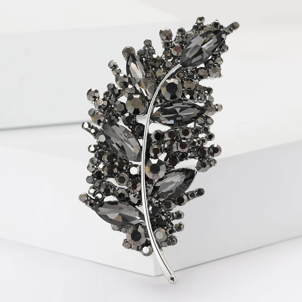 Rhinestone Feather Brooches for Women Unisex Creative Pins Event Party Backpack Decoration Clothes Accessories