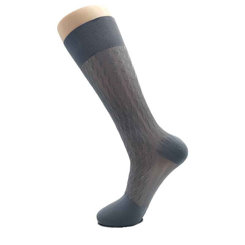 5 Pairs High Quality Luxury Silk Socks Large  Retro Stockings Fashion Jacquard Wave Long Business Dress Sheer Socks For Men