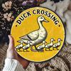 Vintage Duck Crossing Round Wall Art Rustic Farmhouse Decor 8 Inch Metal Tin Sign