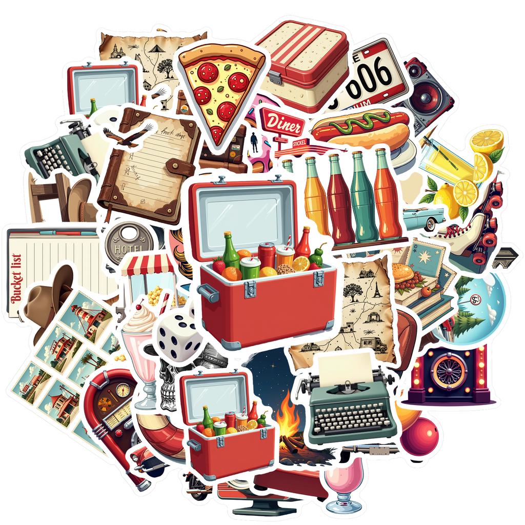 35-70pcs Retro Travel Lifestyle Stickers Aesthetic Decals For Laptop Phone Fridge Luggage Water Bottle Stationery Stickers