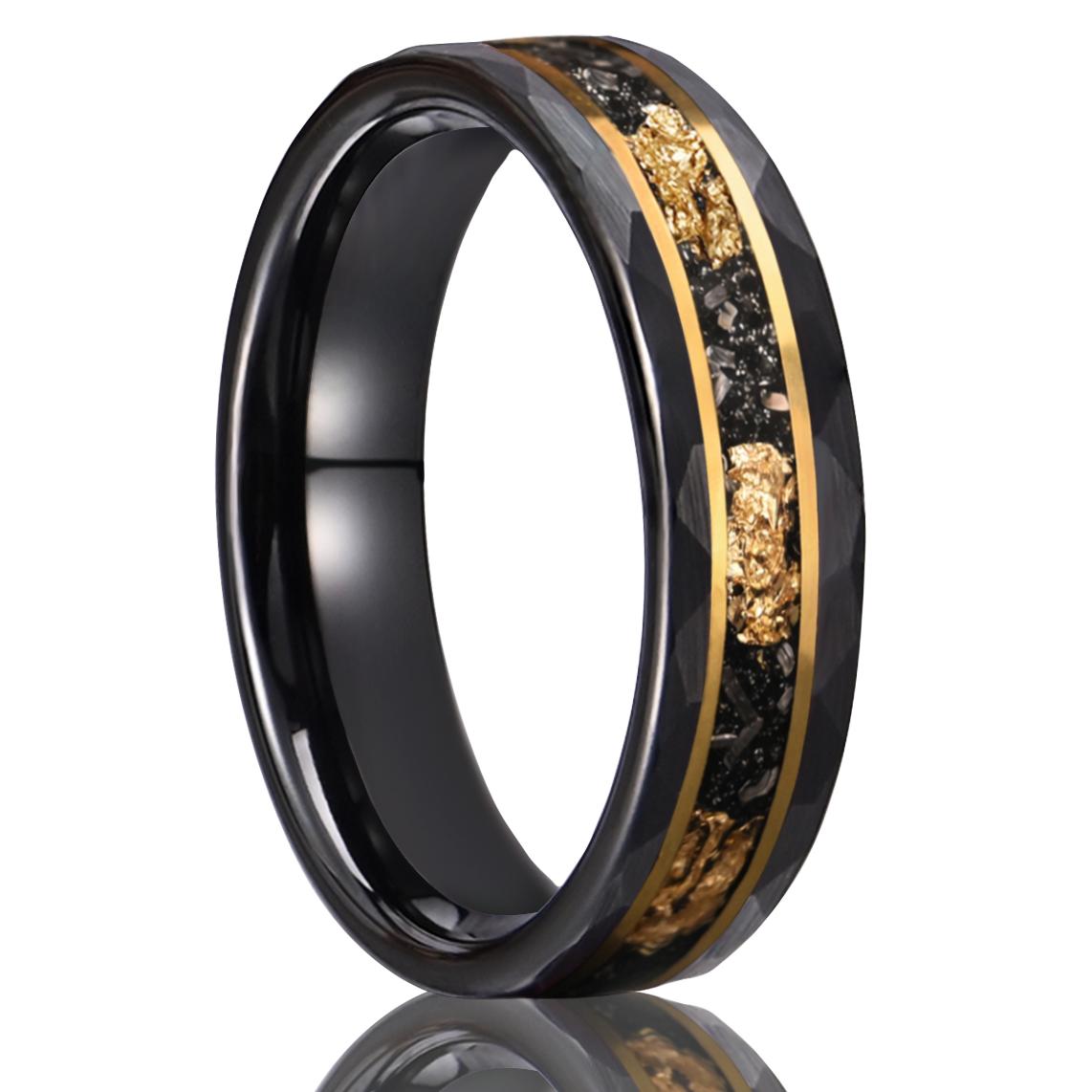 8mm/6mm Black Carbide Ring Inlaid Gold Foil & Meteorite Men s Wedding Bands Fashion Jewelry Engagement Promise Rings 7