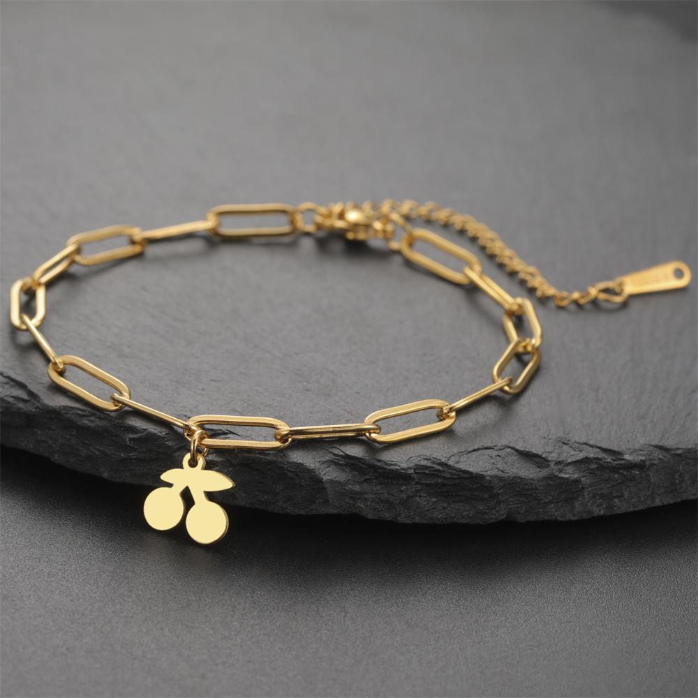 My Shape Cherry Bracelets Stainless Steel for Women Girls Gifts Fruit Pendant Chain Hand Chain Bangle Birthday Gifts Jewelry