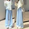 Blue Knitted Wide-leg Pants Women's Autumn and Winter New Velvet Small Lazy Loose Casual Straight Pants