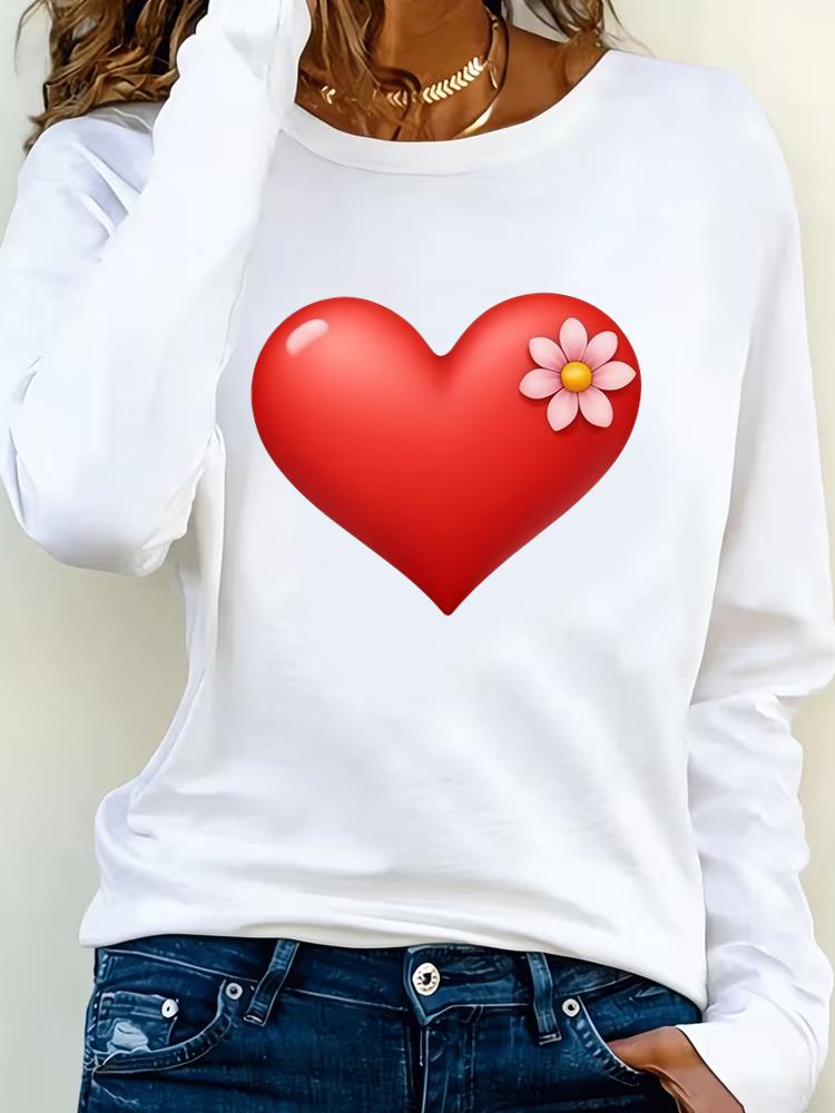 (Asian Size) Tee Lady Printed  Female Watercolor Flower Trend Clothing Women T Shirt Casual Fashion Top Long Sleeve  Graphic T-shirts