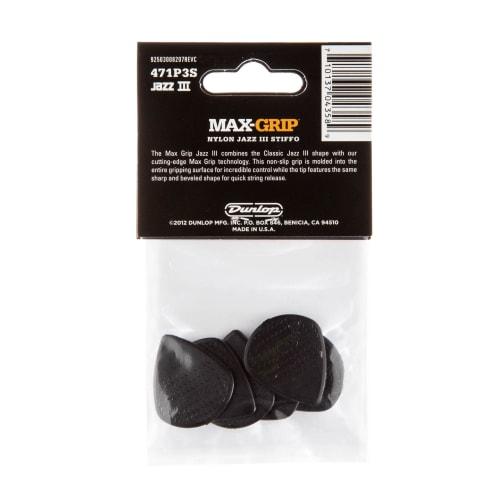 Jim Dunlop 471P3BK Max Grip Nylon Jazz III Black 6-Piece Player's Pack