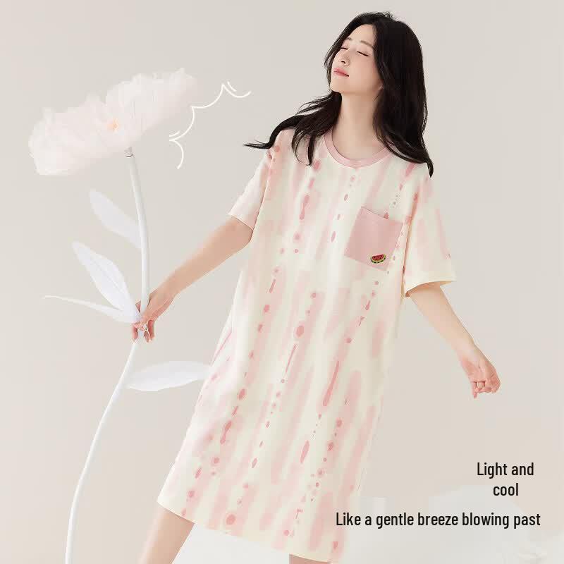 Women's 100% Cotton Short Sleeve Nightdress with Pocket