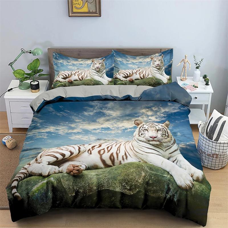 3D Tiger Duvet Cover Soft Comforter Cover Animal Bedding Set Tiger Pattern Quilt Cover for Bedroom Decor 2/3Pcs King Queen Size