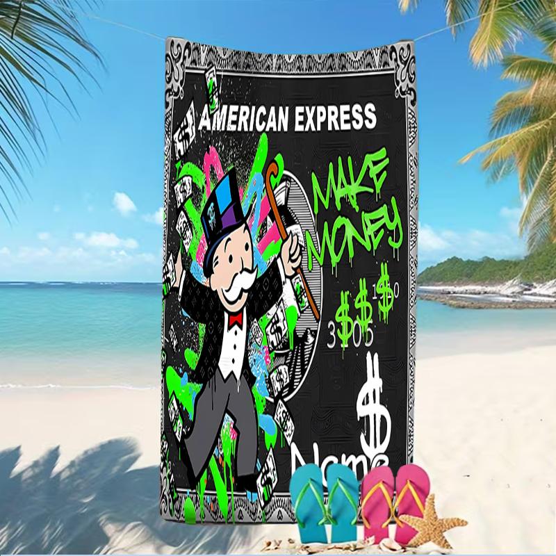 Customizable personalized beach towels Mr. Monopoly themed designs.Suitable for the beach, yoga, sports;ideal as beach accessories