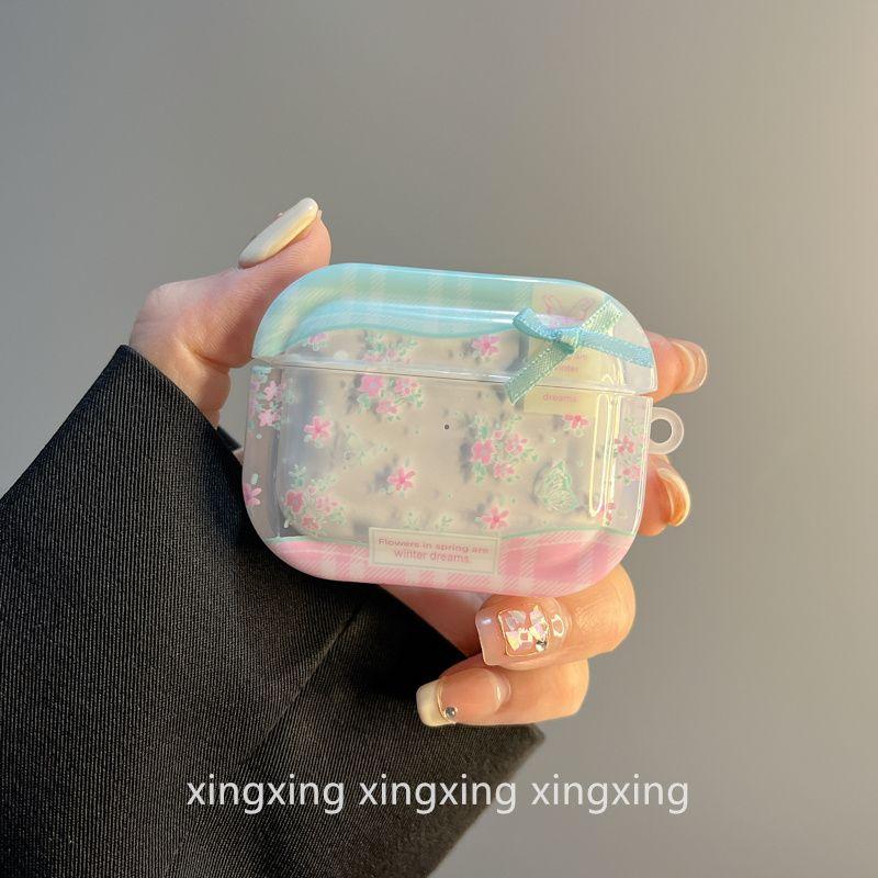 

Ins Early Spring Plaid Floral Bow Applicable Airpods4 Apple Protective Case Bluetooth Airpodspro2 Earphone Case 3 Generation airpods3 Gingham floral Bows [single shell]]