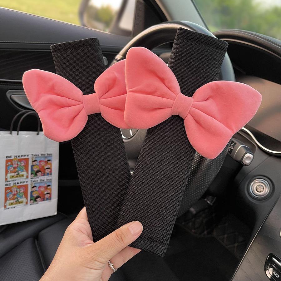 Cute Bow Car Seat Belt Shoulder Cover Car Safety Belt Cover Anti-stranglehold Car Interior Accessories Girl Gift