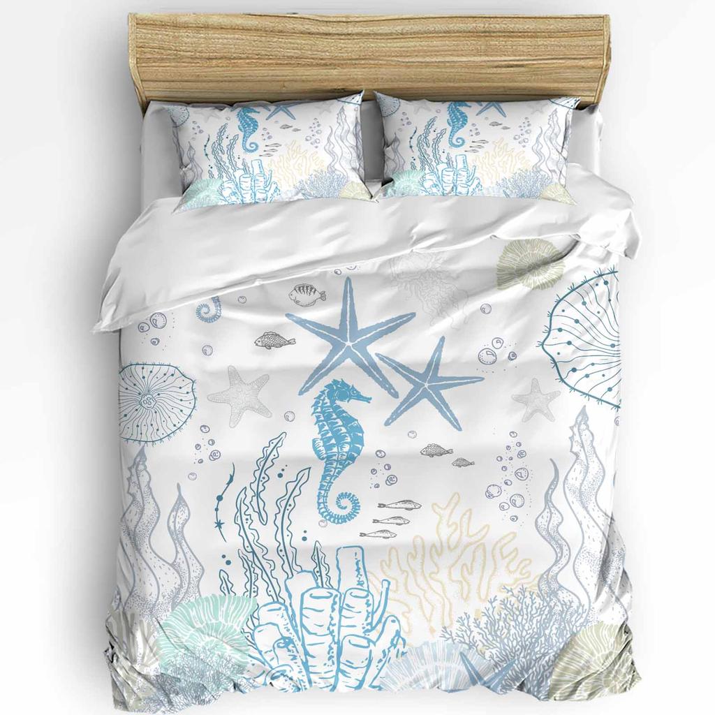 Blue Marine Coral Shells Starfish Duvet Cover With Pillow Case Custom 3pcs Bedding Set Quilt Cover Double Bed Home Textile