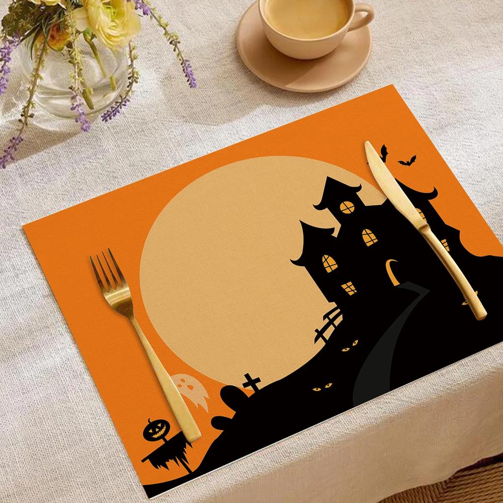 Halloween Heat-Resistant Placemats Festive Home Decor Kitchen Living Room Table Pads Durable Decorative Mats Party Supplies