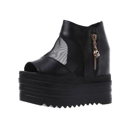 Fashion European Wedges with High-heeled Sandals Muffin Thick-bottom Fish Mouth Shoes New Internal Increase Women's Shoes Cool Boots
