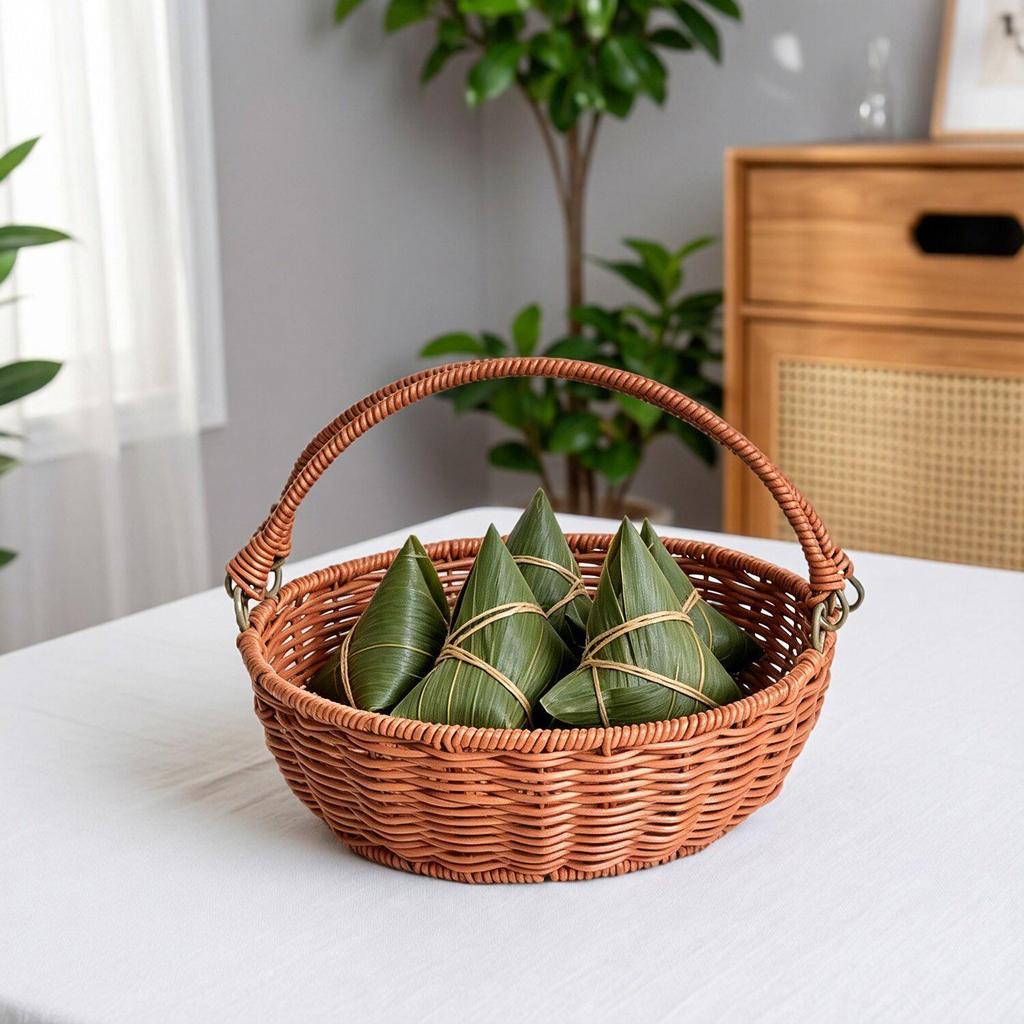Round Woven Rattan Storage Basket for Snacks and Fruit – Decorative Living Room Organizer